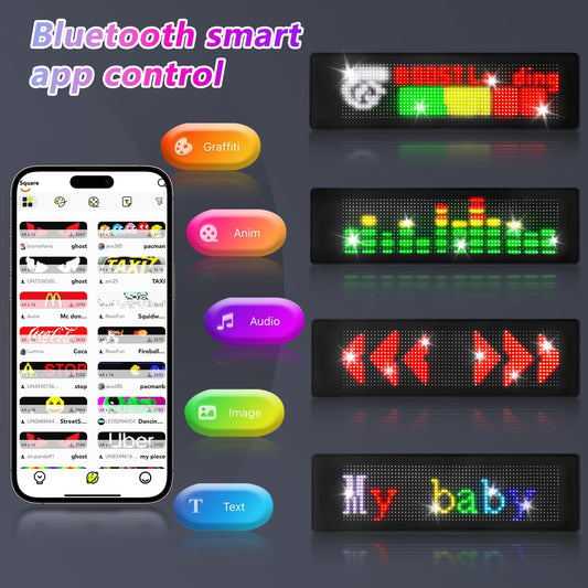 LED Sign, 15''X4'' Programmable LED Sign with Bluetooth APP Control - Huge Bright Scrolling Text/Animations for Car, Store, Christmas Advertising (Pre-Made & Custom Modes)