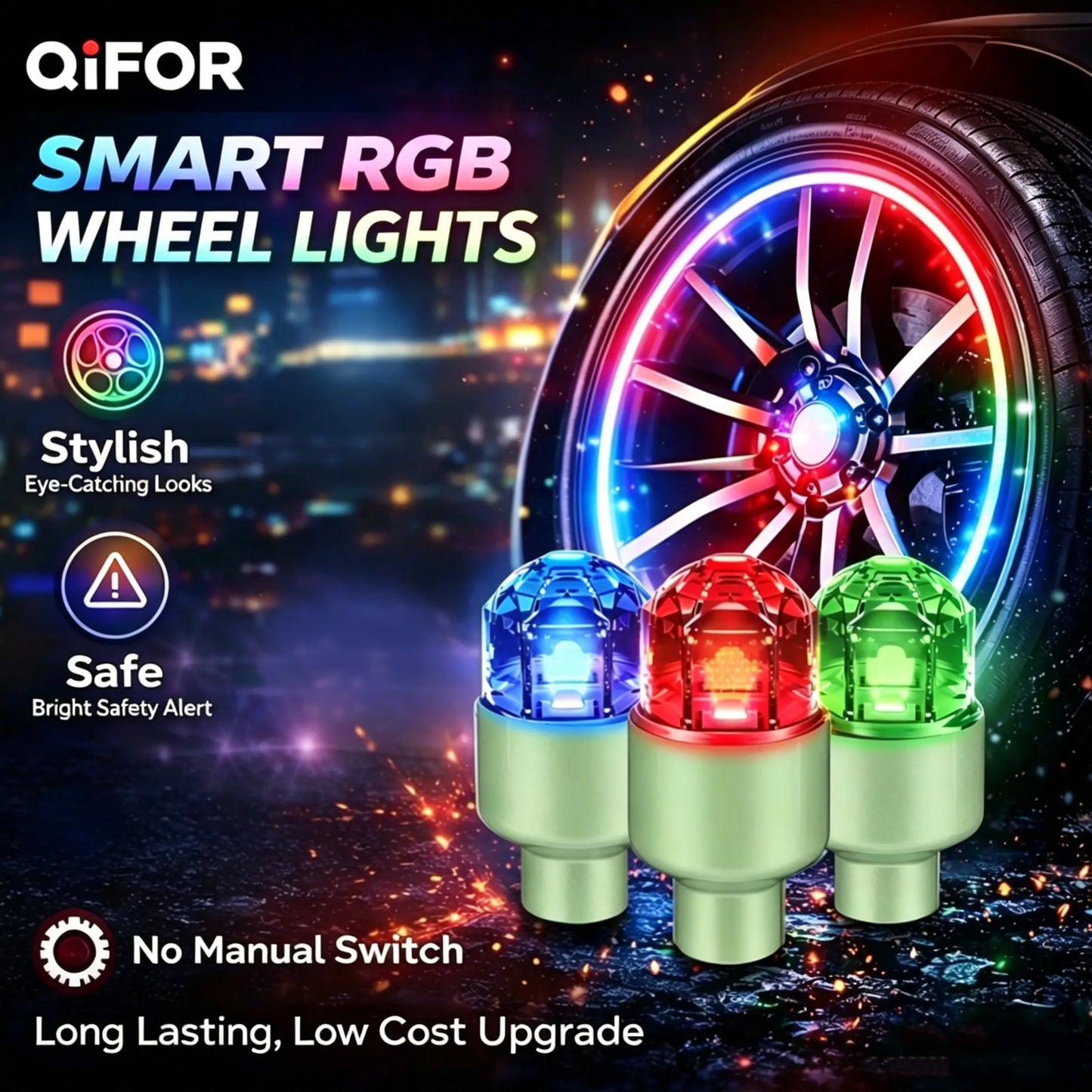 QIFOR LED Wheel Light Waterproof Luminous Car Tire Valve Caps Vibration-Sensitive LED Tire Valve Cap-Bicycle Car Motorcycle Tire Led