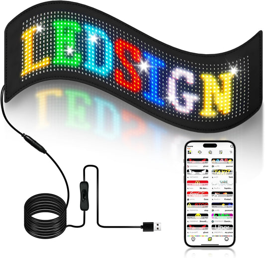 LED Sign, 15''X4'' Programmable LED Sign with Bluetooth APP Control - Huge Bright Scrolling Text/Animations for Car, Store, Christmas Advertising (Pre-Made & Custom Modes)