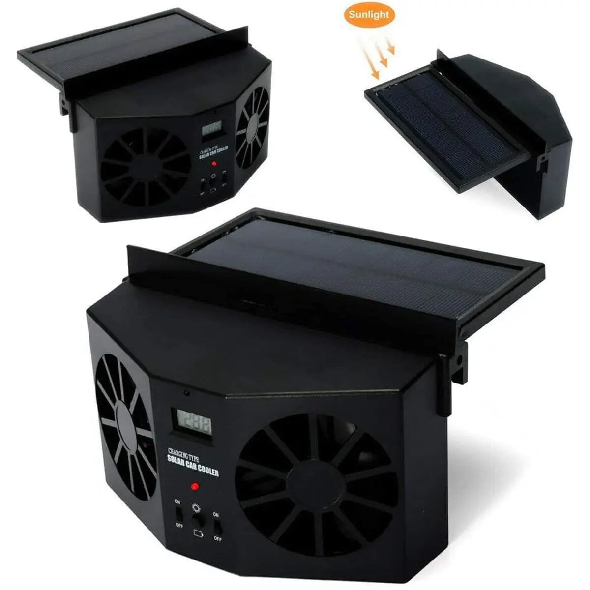 Solar Powered Car Window Exhaust Fan, Dual-Head with Real-Time Temperature Display, No-Drill Installation, High-Speed 4500 RPM, Odor Remover & Air Ventilator for Car Essentials