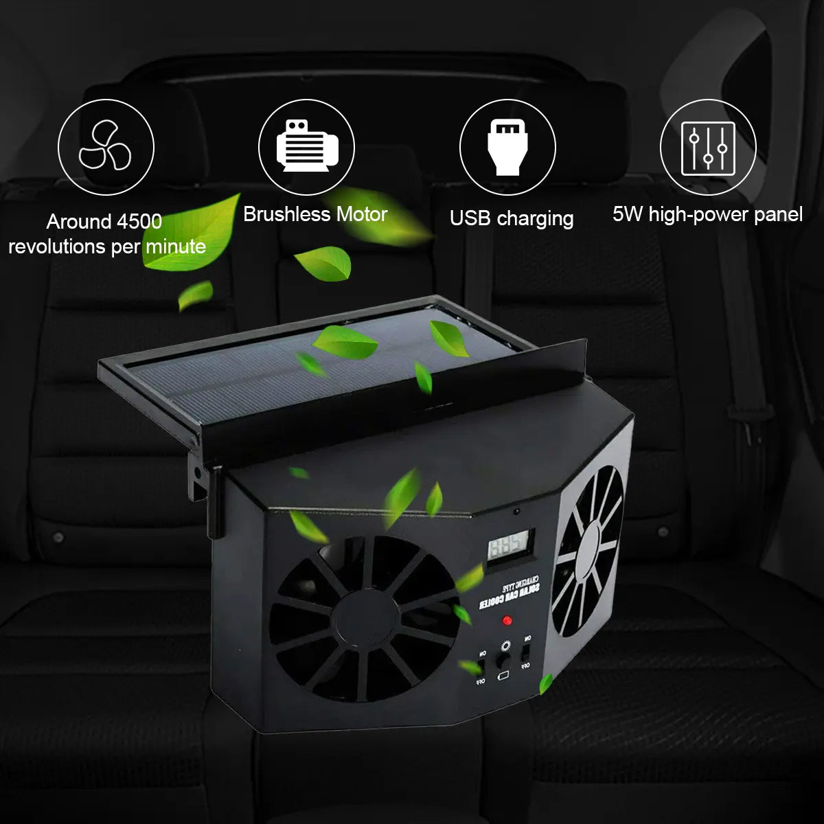 Solar Powered Car Window Exhaust Fan, Dual-Head with Real-Time Temperature Display, No-Drill Installation, High-Speed 4500 RPM, Odor Remover & Air Ventilator for Car Essentials