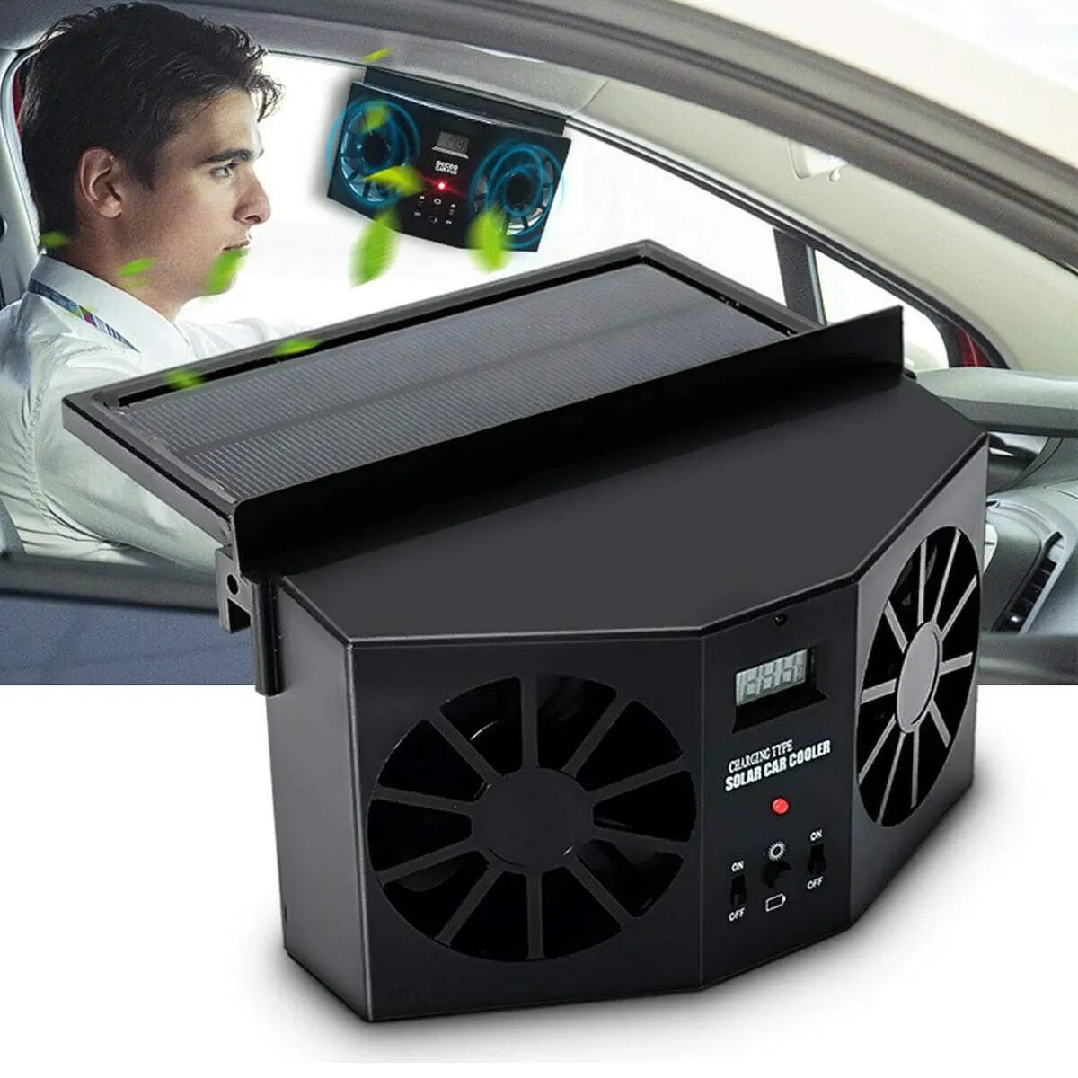Solar Powered Car Window Exhaust Fan, Dual-Head with Real-Time Temperature Display, No-Drill Installation, High-Speed 4500 RPM, Odor Remover & Air Ventilator for Car Essentials