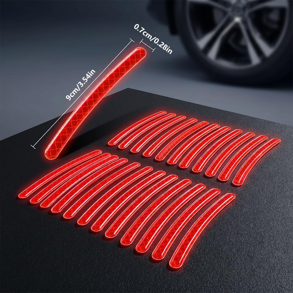 Reflective Car Wheel Rim Stickers, 20 Pcs Night Safety Warning Tape for Cars Motorcycles Bicycles, Waterproof Anti-Scratch PVC Rim Decals, High Visibility for Wheel Side (Prism Rainbow)
