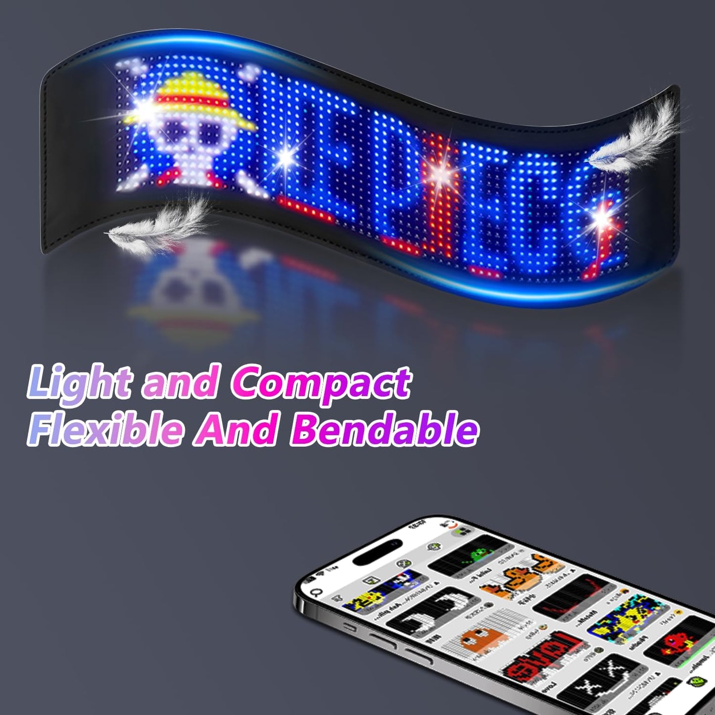LED Sign, 15''X4'' Programmable LED Sign with Bluetooth APP Control - Huge Bright Scrolling Text/Animations for Car, Store, Christmas Advertising (Pre-Made & Custom Modes)