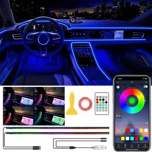 Smart Interior Car LED Lights, USB Powered RGB Car Ambient Lighting with App Control & Music Sync, DIY Mode 110Cm+110Cm 2-In-1 Design, Multi-Color Decor for Cars Trucks