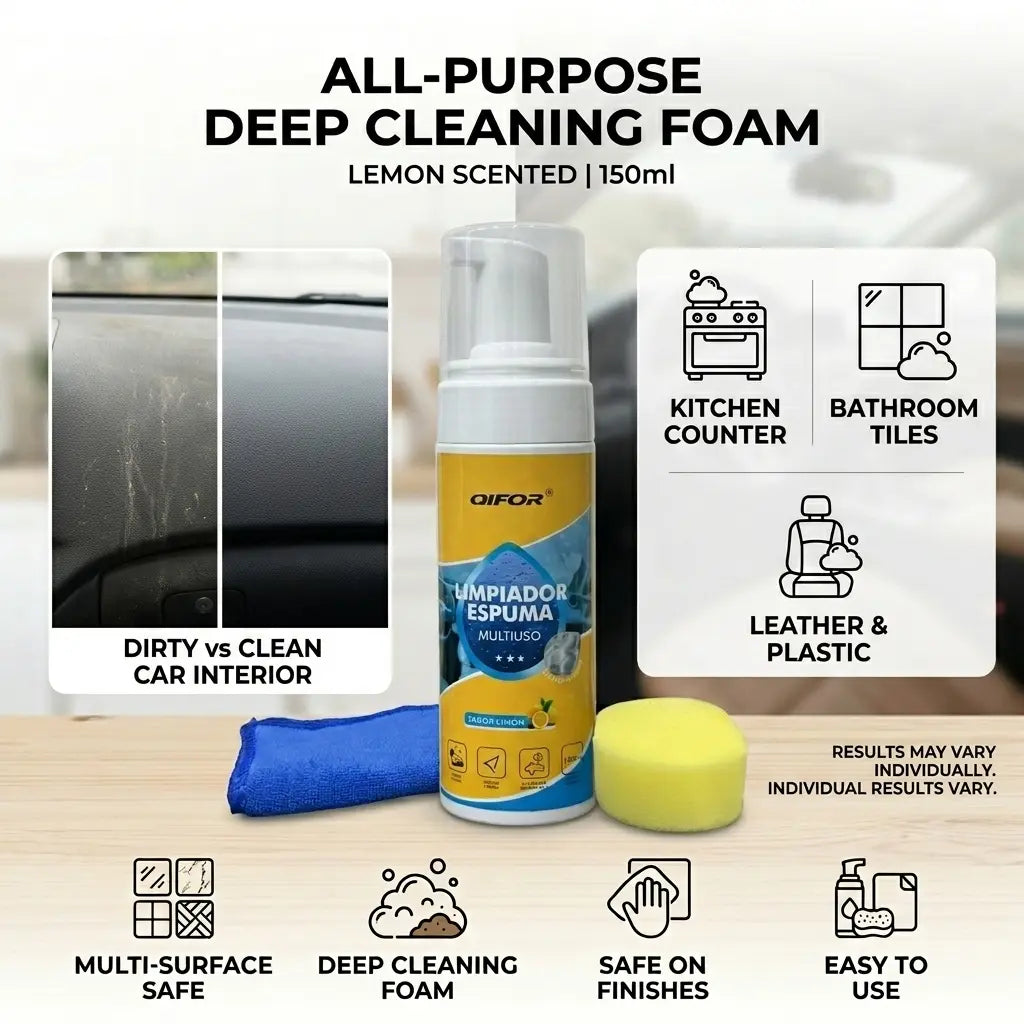 QIFOR 4-In-1 Multi-Enzyme Foam Spray Cleaner - Heavy Duty Deep Cleaning House & Car Detailing Products, Stain Removal for Car Interior & Sofa,Outdoorfun Car Detailer