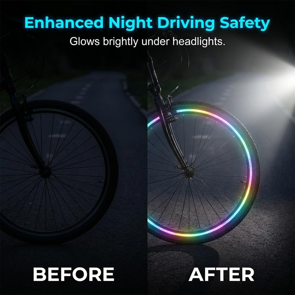 Reflective Car Wheel Rim Stickers, 20 Pcs Night Safety Warning Tape for Cars Motorcycles Bicycles, Waterproof Anti-Scratch PVC Rim Decals, High Visibility for Wheel Side (Prism Rainbow)